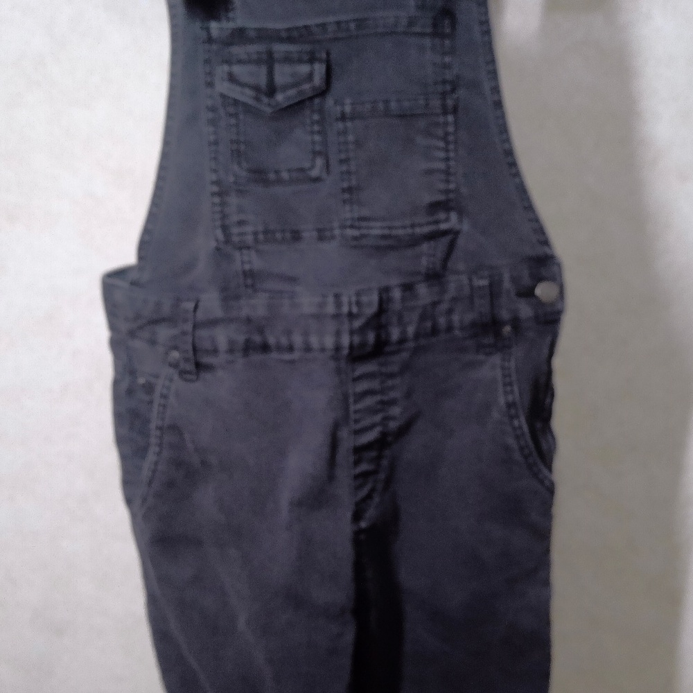 EUC Free People Black Denim Multi Pocket Overalls Zip Distressed Fade Sz26 - Picture 4 of 12